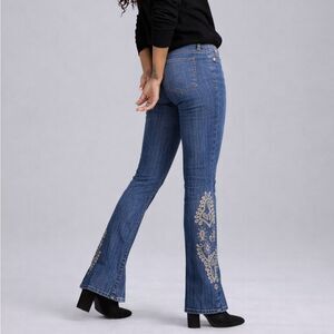 Boom Boom Embroidered Bootcut Jeans Size 3 Juniors Blue Gold Detail